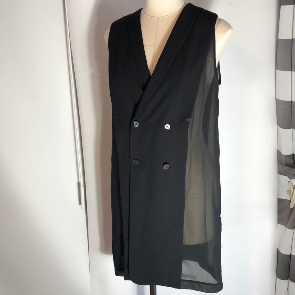 Initial brand long Semi-sheer vest